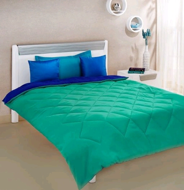  Relaxfeel 250 GSM Premium Luxury 5 Star Microfibre Reversible Soft Plain Quilted 90x100 Inch Double Bed Comforter / Quilt / Duvet / Razai / Rajai ( Green/Blue ) - Free Size,  Green / Blue,  Microfiber,  Rajai, Pack of1